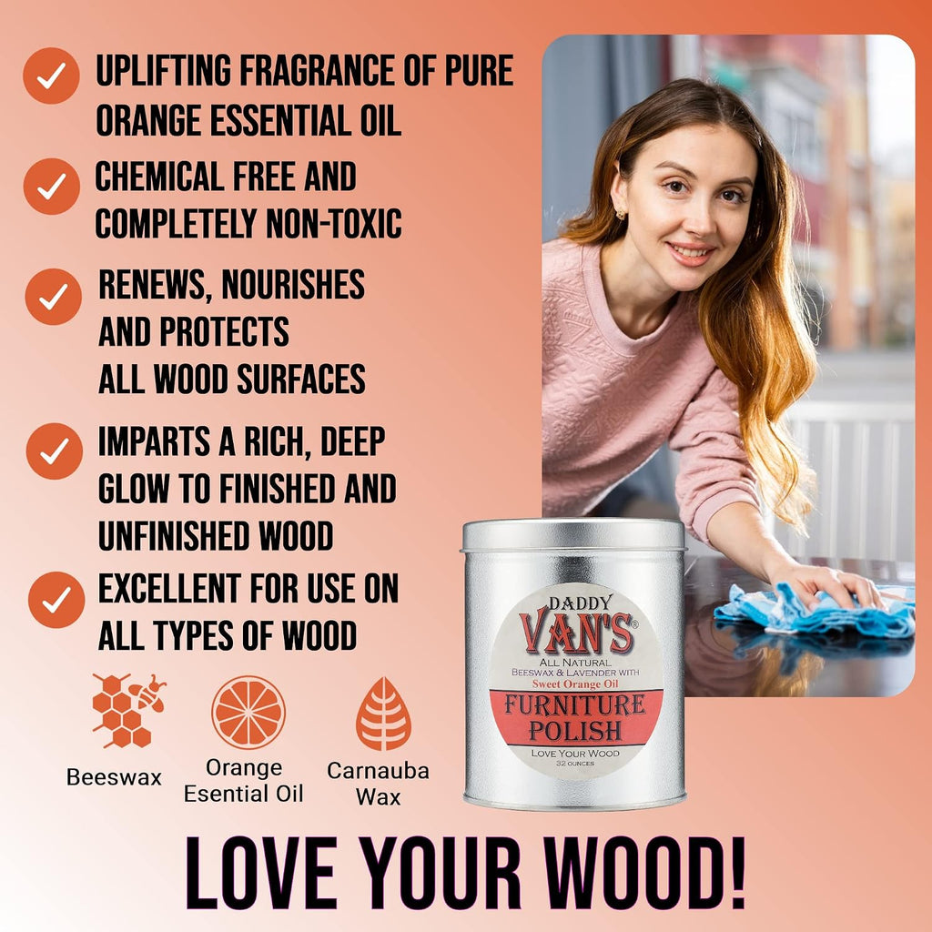 Daddy Van's All Natural Beeswax & Lavender with Sweet Orange Oil Furniture Polish - 32 Ounce Economy Size
