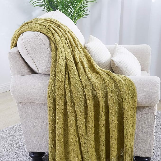 BOURINA Olive Green Throw Blanket 60x80 Inches Throw Textured Solid Soft Sofa - Image 2