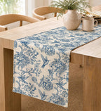 Poly and Linen Blend Table Runner, Porcelain Garden