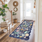 Washable 3x6 Hallway Runner Rug: Low-Pile Floral Scalloped Entryway Runners - Image 3