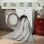 Grey White Area Rugs 9x12 Living Room, Washable Rug Non Slip Floral Low Pile - Image 5