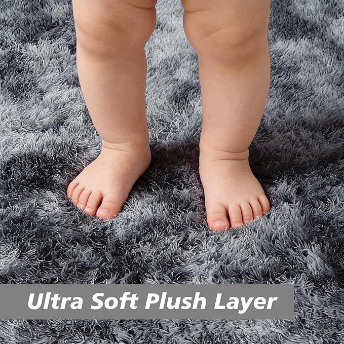 Tie-Dyed Black Fluffy Round Rug, Soft Area Rugs - Image 2