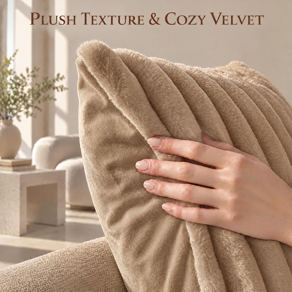 Set of 2 Decorative Throw Pillow Covers 20x20, Fall Faux Fur Khaki