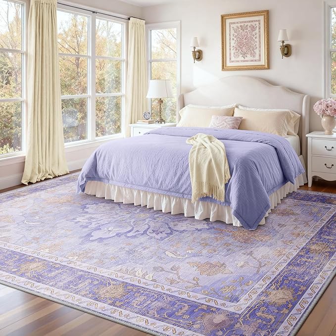 Area Rugs 8'x10' Washable Non-Slip, Floral Vintage Distress Print Pattern - Image 2