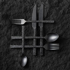 65 Pcs Black Hammered Silverware Set with Serving Utensils for 12