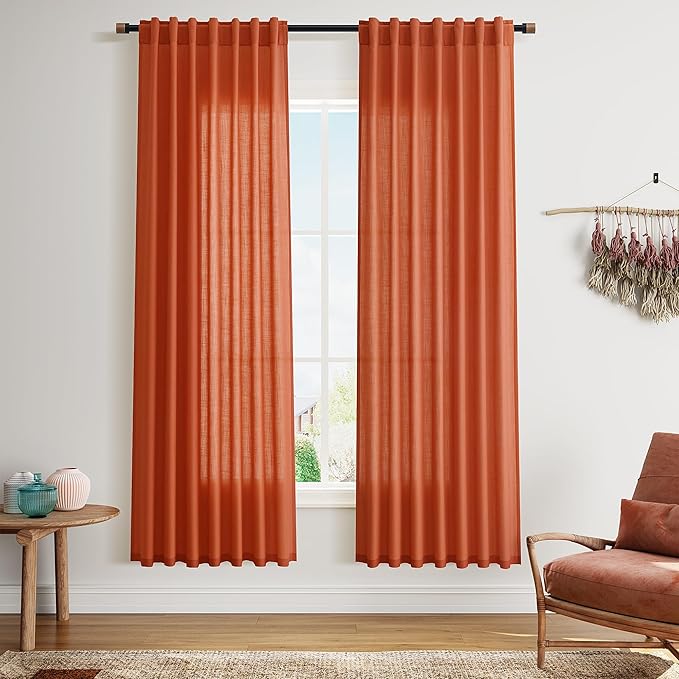 Bright Orange Linen Curtains 72 Inch Long by Nanspring