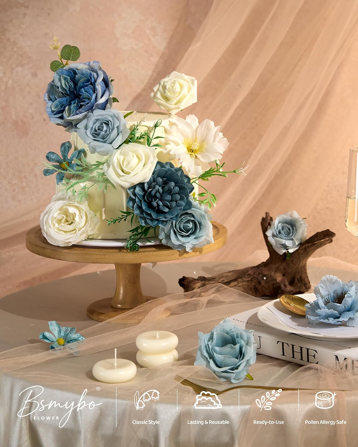 Artificial Flowers Combo Box Blue Fake Rose Flower for Wedding Decorations