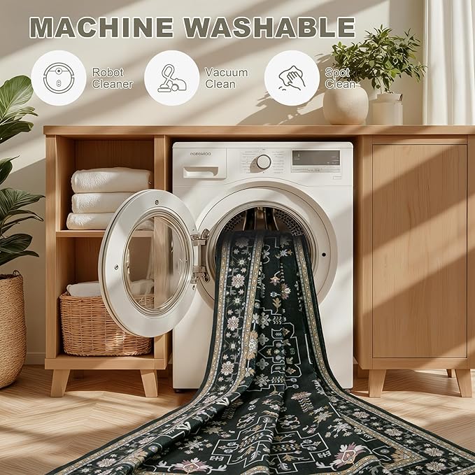 5x7 Area Rugs Living Room Rug: Washable Vintage Boho Medallion Rug No Slip - Image 8