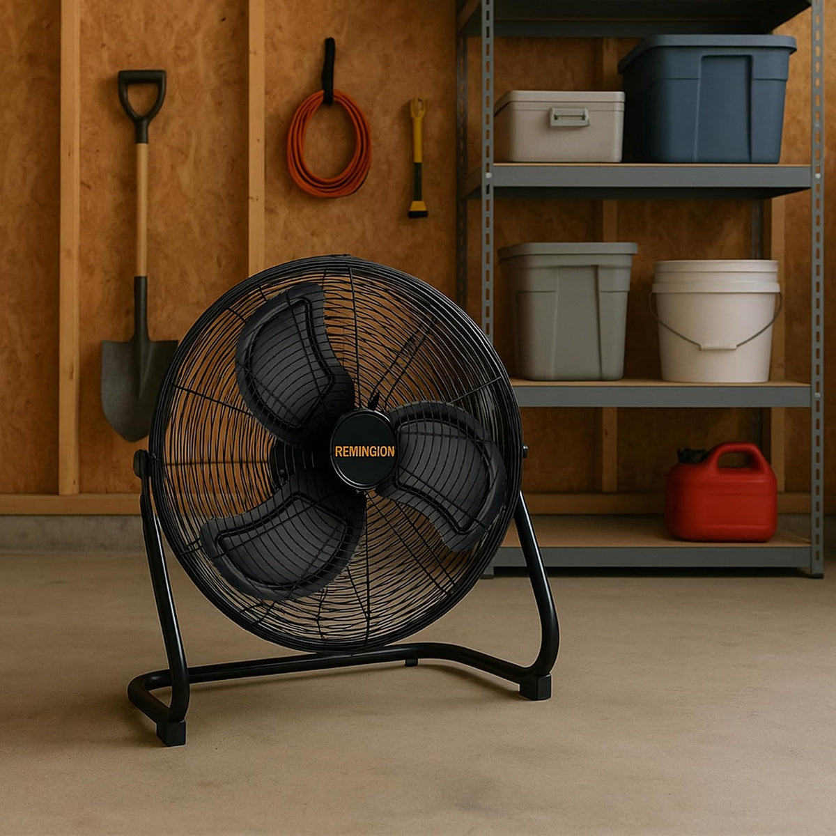 Remington High Velocity Floor Fan, 3 Speed Portable Cooling Unit - Heavy Duty Metal Airflow for Large Shops, Garages, and Warehouses, 20 Inch, Black