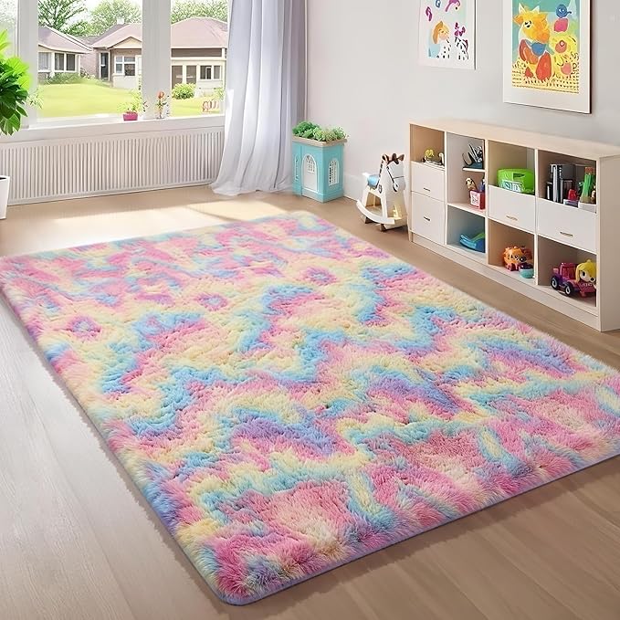Ophanie Rainbow Colorful Rugs for Living Room 5x8, Unicorn Fluffy Shag Fuzzy by Ophanie
