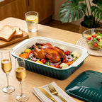 Large Baking Dish with Lid,5.5 Quart Lasagna Pan with Lid, 13.5x9 inch Ceramic Casserole Dish with Lid, Microwave, Dishwasher Safe