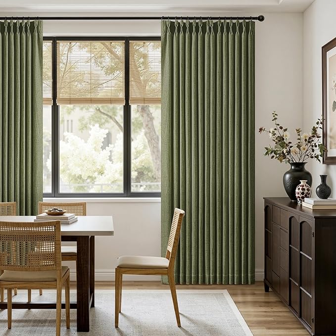 MIULEE Olive Green Pinch Pleated Thick Linen Curtains 102 Inches Long 2 Panels - Image 5