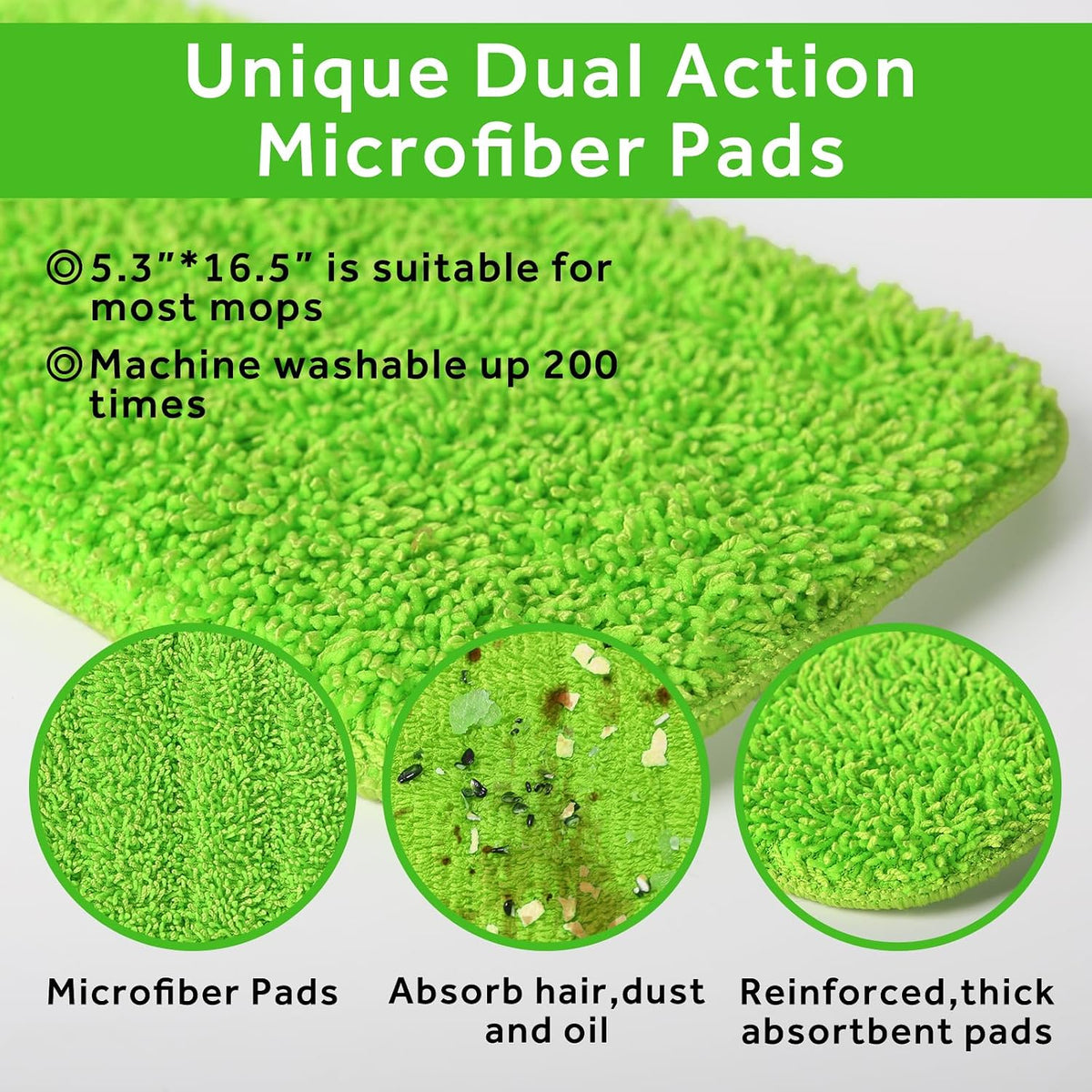16.5" Microfiber Mop Pads Refills, 3 Pack Reusable Replacement Heads