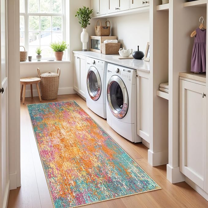 Washable Area Rugs 2'x10' Non-Slip Modern Abstract Soft - Image 3