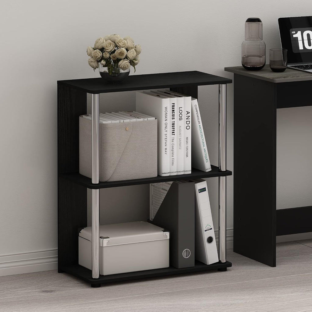 Furinno Jaya Simple Design 3-Tier Bookcase/Bookshelf/Display Rack with Stainless Steel Tubes, Americano