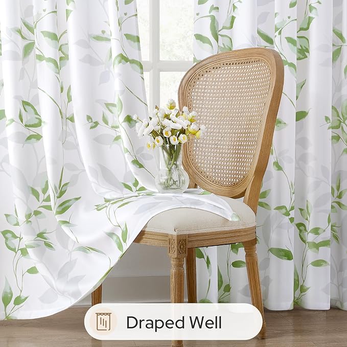 HOMEIDEAS Non-See-Through Sage Green and White Privacy Sheer Curtains 52 X 84 - Image 4