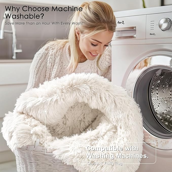 OLANLY Ivory Round Rugs for Bedroom - Image 2