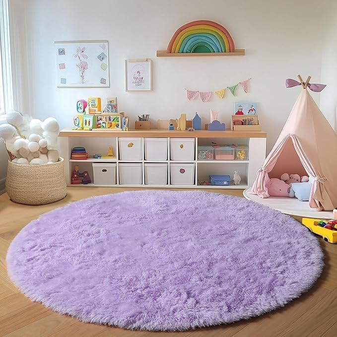 ONASAR Light Purple Round Area Rugs 5ft, Soft Bedroom Circle Rug Floor Mats - Image 4