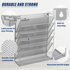 Desk File Organizer Mesh 6-Tier, Hanging Wall Mount Document Organization Stand, Desktop Vertical Mail Paper Folder Holder Rack with Bottom Tray for Office Home Cubicle Countertop, Gray