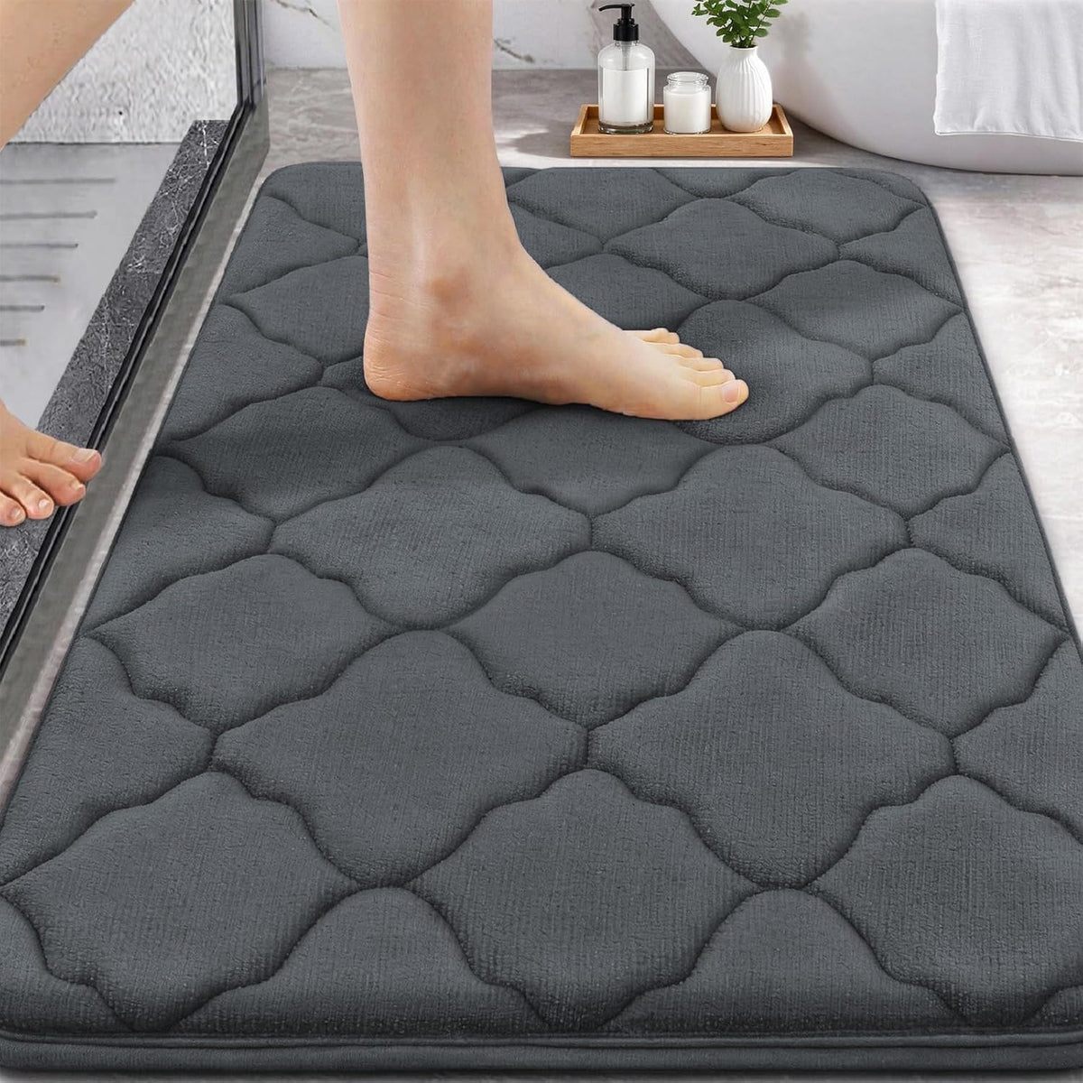 OLANLY Memory Foam Bath Mat Rug 30x20, Ultra Soft Bathroom Rugs, Dark Grey
