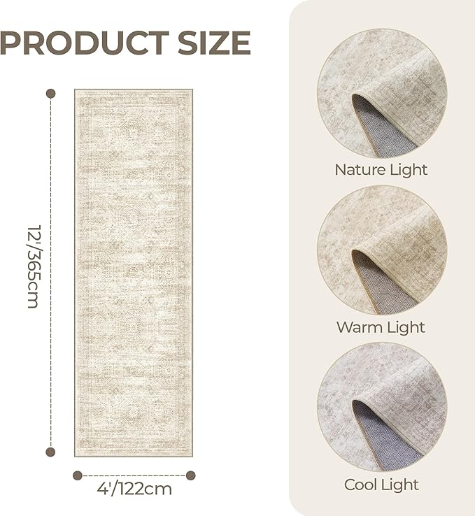 4x12 Runner Rug for Hallway, Low-Pile Wide Runner for Entryway, Long Washable - Image 2