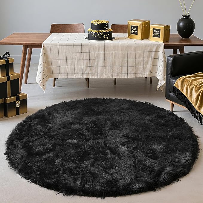 yulidayang Black Fluffy Round Area Rugs - Image 5