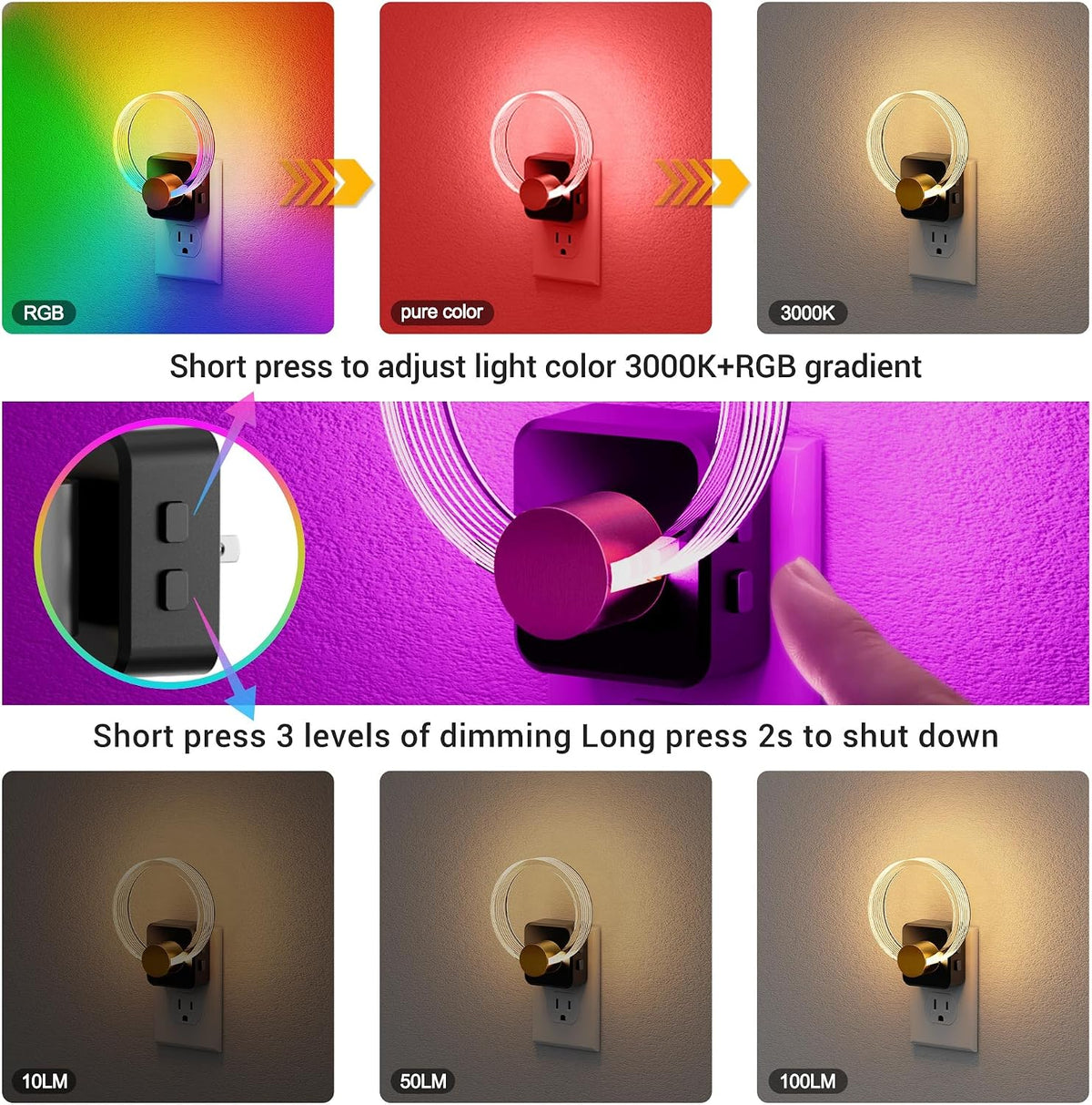 JandCase Night Light, Color Changing Night Lights Plug into Wall, 1 Pack