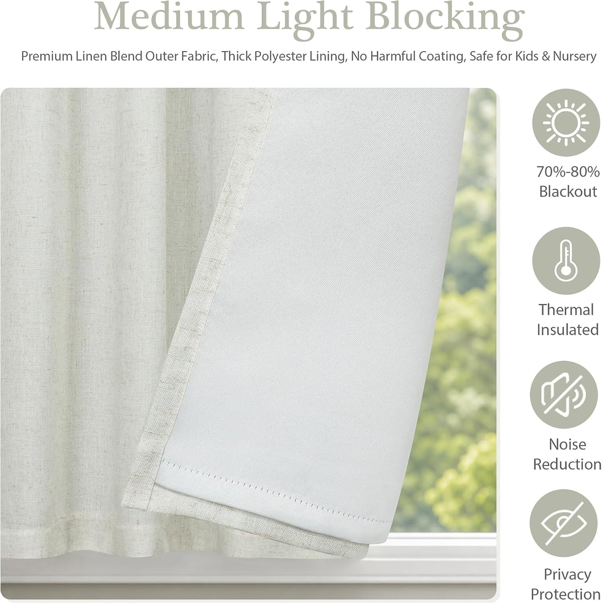 DriftAway Double Layer Linen Blackout Tie Up Curtains Thermal Insulated Fully Lined Balloon Roman Shade Bathroom Window Adjustable Rod Pocket for Small Window 31 Inch by 47 Inch Light Linen