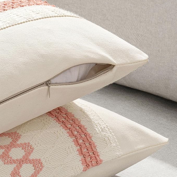MIULEE Set of 2 Coral Red Boho Valentines Decorative Lumbar Pillow Covers 12x20 - Image 5