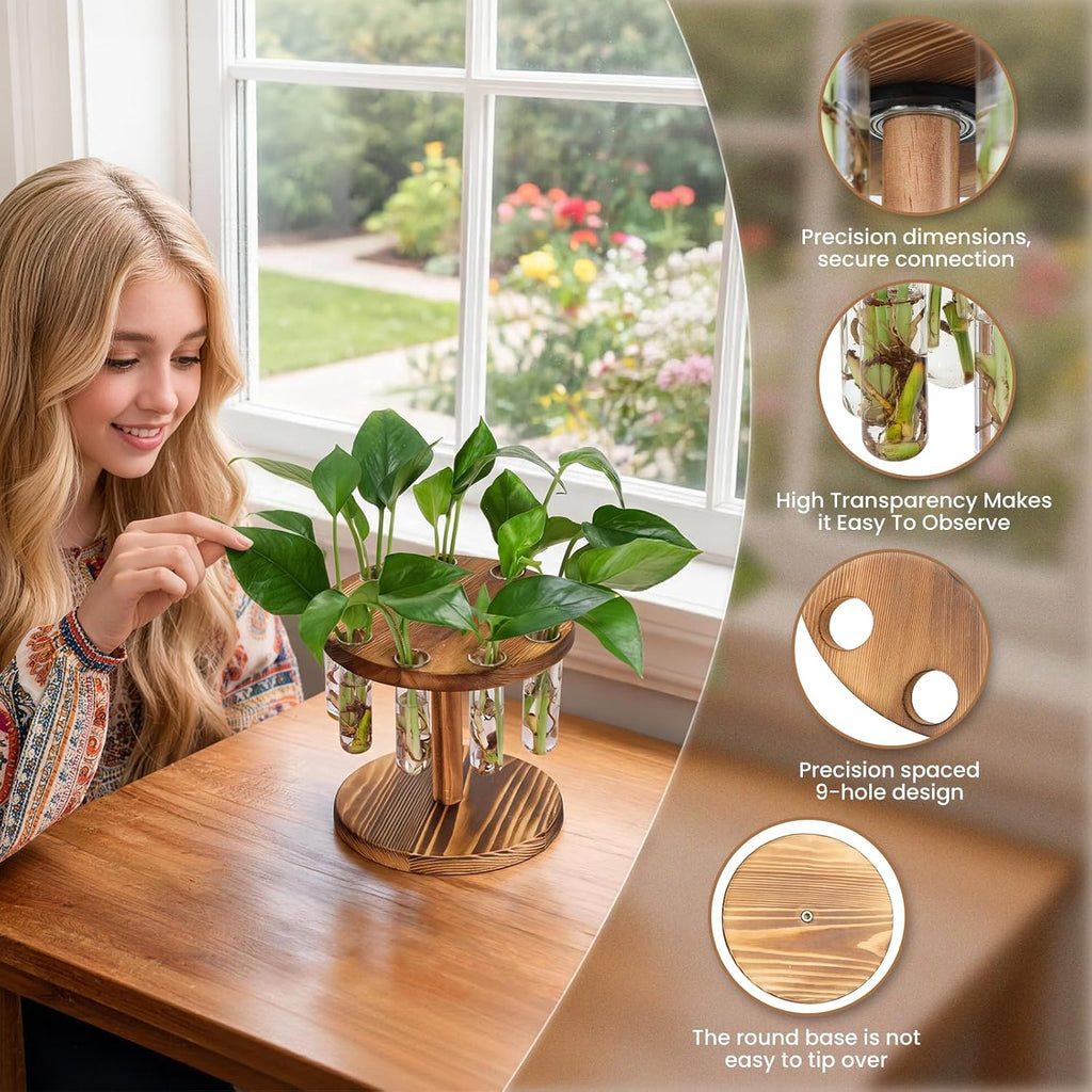 Plant Propagation Station, 9 Propagation Tubes with Wooden Stand
