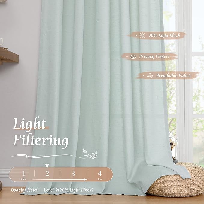 LAMIT Bedroom Linen Curtains 45 Inch Long, Light Filtering Neutral Window - Image 4