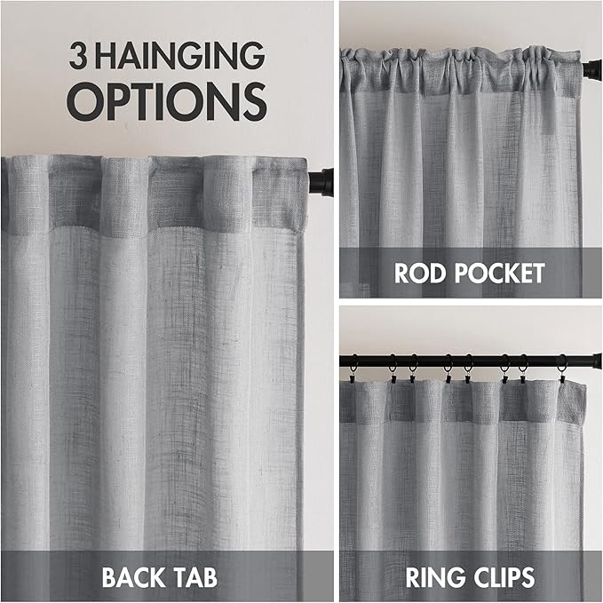 MIULEE Grey Linen Curtains 84 Inch Length - Image 3