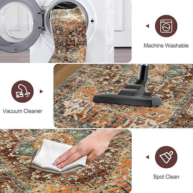 Yamaziot Washable Runner Rug, 2x4 Non-Slip Boho Vintage Hallway Rug Runner - Image 5