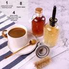 Glass Syrup Dispenser Set - 4 Pack 7oz Bottles with Metal Pour Spouts, Stoppers, Spoons for Coffee, Tea, Vanilla, Caramel, Honey