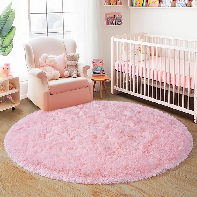 3'x3' Round Pink Rugs for Girls Bedroom, Ultra Soft Fluffy Circle Rug for Kids - Image 9