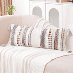 NUYECY Chenille and Cotton Long Pillow for Bed, Striped Textured Boho Lumbar Throw Pillow Cover 14x36, Neutral Accent Decorative Extra Long Body Pillow Case for Couch, Sofa, Bedroom, Brown-Grey