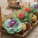 2 Pack 11.8″ Fall Faux Cabbage for Outdoor Planters Porch/Garden/Yard Decor