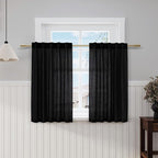 Black Linen Kitchen Curtains 45 Inch Length Set 2 Panel Back Tab Pocket Semi by Nanspring
