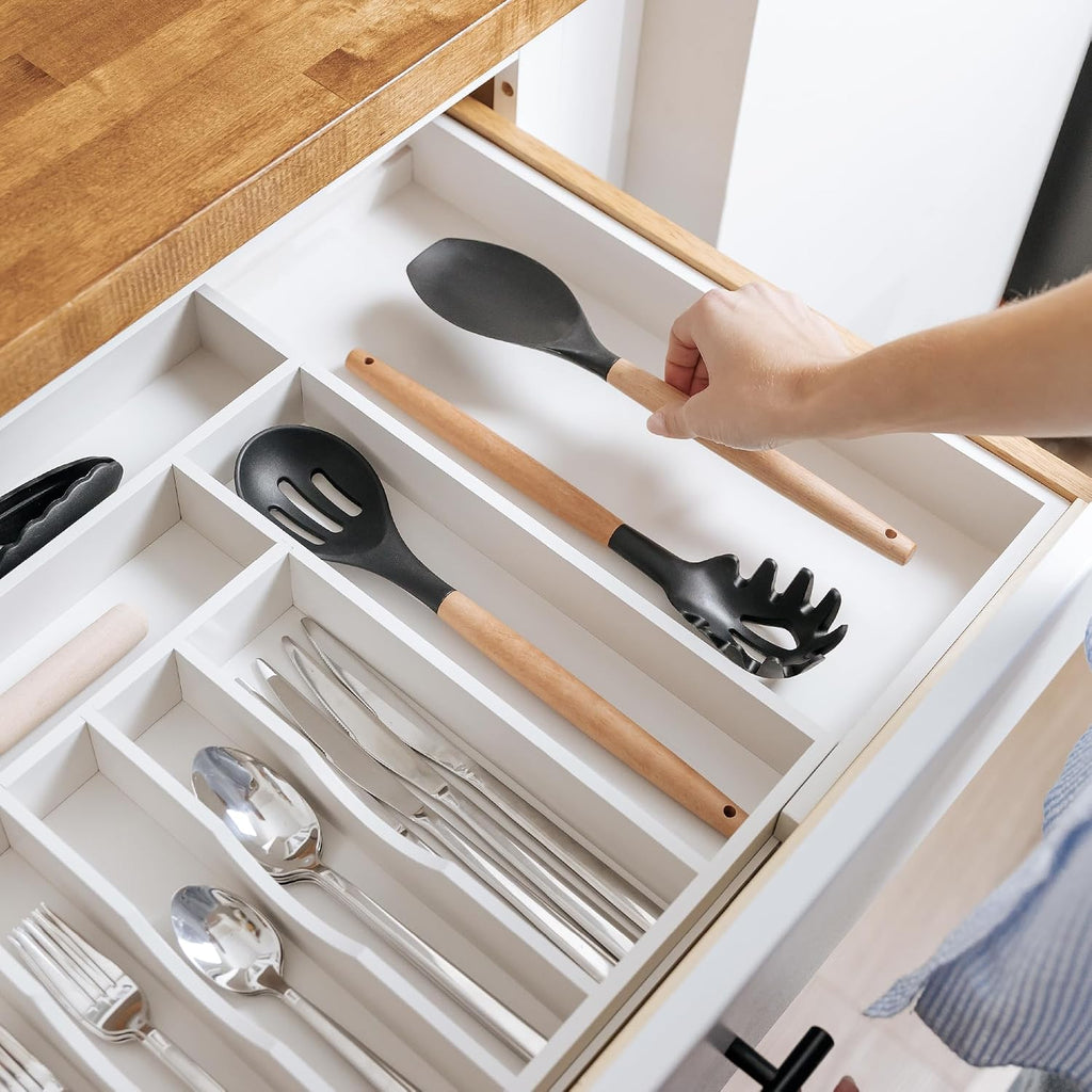 Silverware & Utensil Drawer Organizer, 18-33 in, White Bamboo