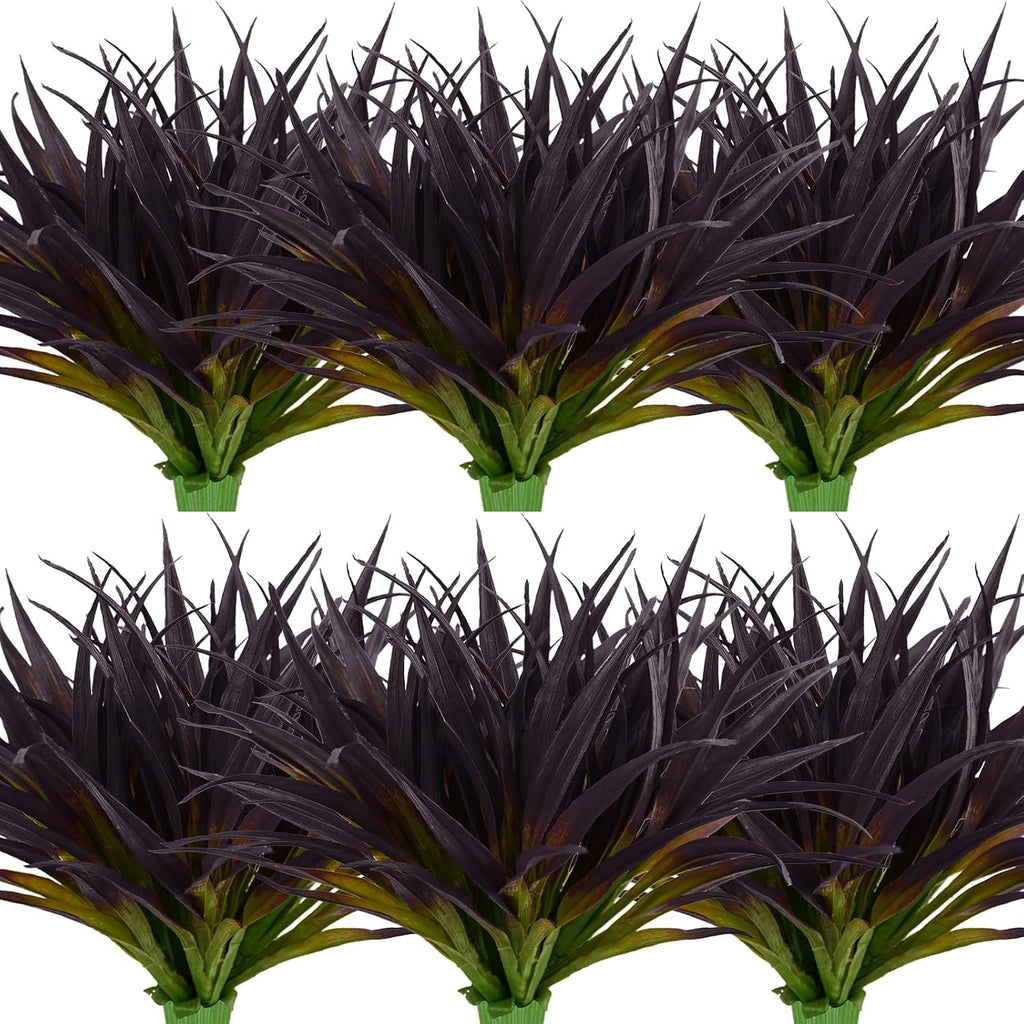 24Pcs Artificial Grass Plant Fake Outdoor Plastic Plants UV Resistant Faux Grasses Greenery Shrubs for Window Box Garden Patio Porch Home Decor Deep Purple