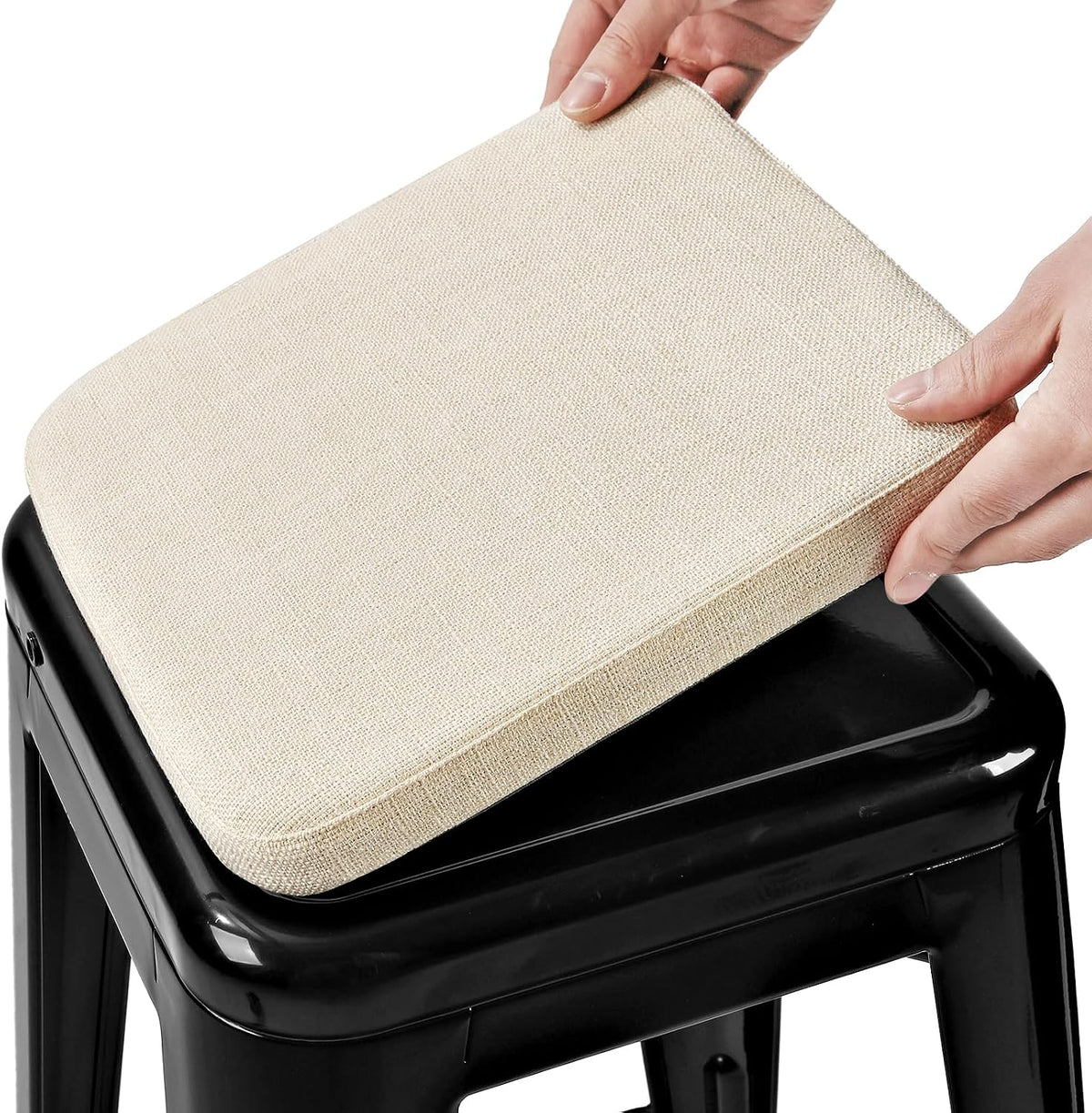 BUYUE Friendly Woven Fabric Magnetic Bar Stool Cushion 1 Piece, Enhanced Anti-Slip Breathable Small Chair Seat Pad for Café Bistro Stackable Metal Stool (Square, Beige, 1)