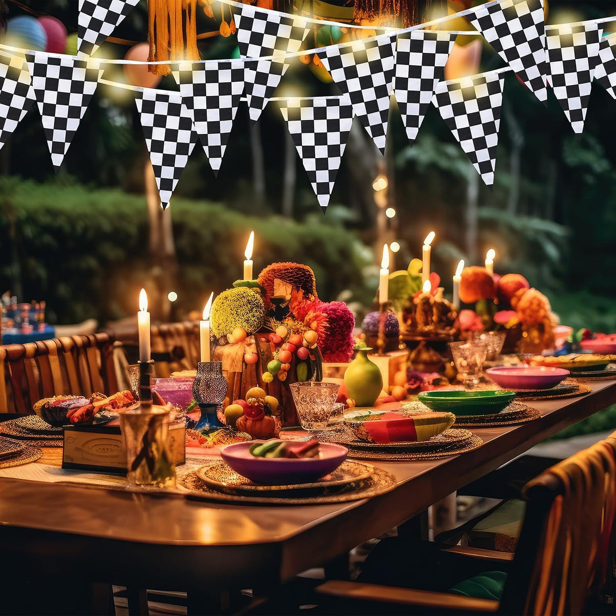 Aurelema Light Up Checkered Flag Banner, 32.8 ft, 8 Light Modes