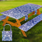 Fitted Picnic Table Cover with Bench Covers Waterproof Elastic Edges Rectangle Patio Tablecloth Outdoor Camping Essentials Stuff Rv Accessories Summer Trip Travel Supplies Party Camper Gifts, 8 ft
