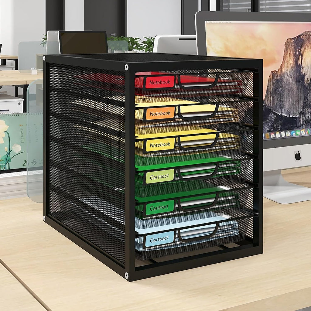 Mesh Desk Organizer with 6 Tier Sliding Drawers,Black