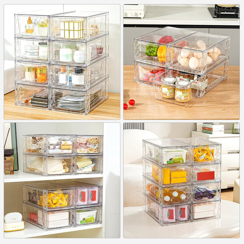 Clemate 8Pack Stackable Kitchen Storage Organizer,Pantry Organizers and Storage, Foods Organizer Bins, Fits Kitchen, Pantry, Cabinet, Closet, All Purpose Portable Household Containers