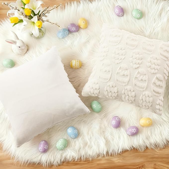 decorUhome Easter Cream White Egg Pillow Covers 18x18 Inch Set of 2, Soft Plush - Image 4