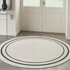 Nourison Home Nourison Essentials Ivory/Black 4' x Round Area Rug - Easy Clean, Non Shedding, Bed Room, Living Room, Dining Room, Kitchen (4' x Round)