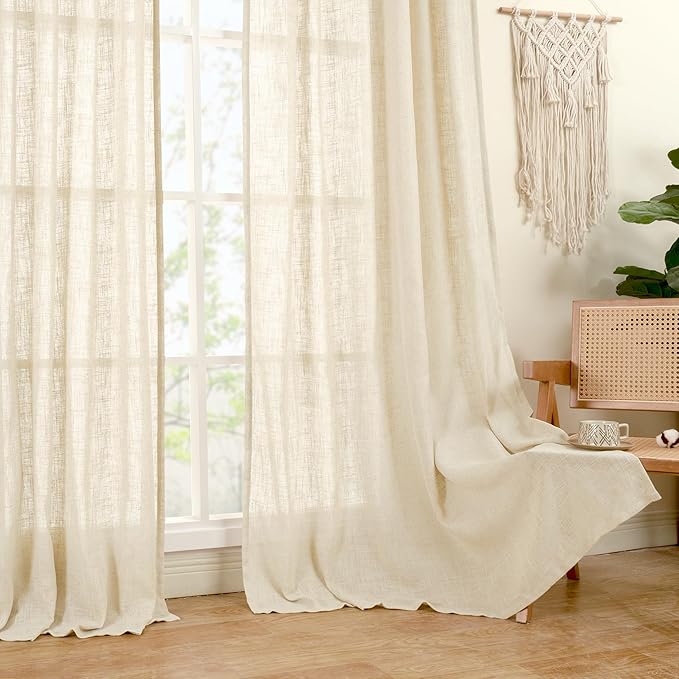 LAMIT Beige Linen Curtains for Living Room 80 inch Length, Light Filtering Semi - Image 9