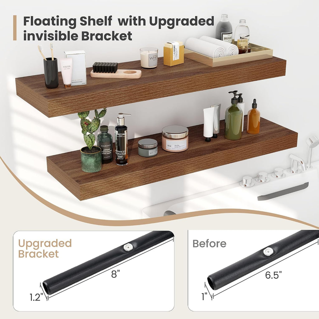 Heimlove 48 x 12 Deep Floating Shelves Wall Mounted Set of 2 Walnut