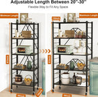 Himix 5-Tier Foldable Expandable Storage Shelves Wheels Kitchen 2-in-1 Rack